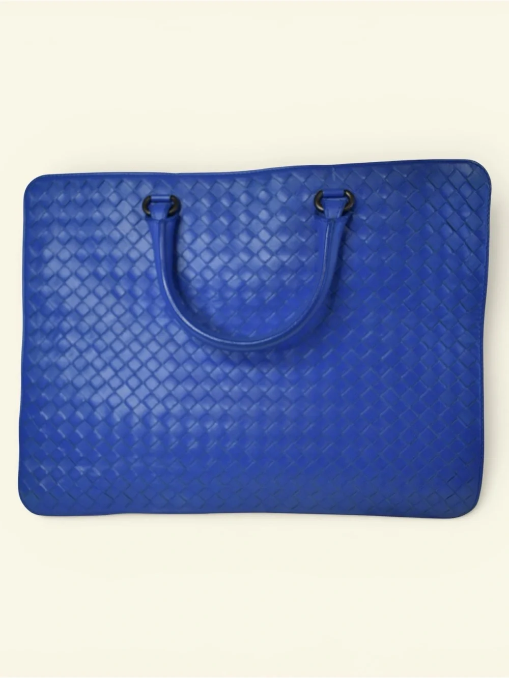 Bottega Blue Woven Leather Brief Tote -